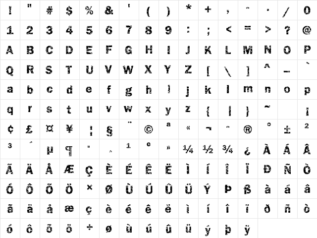 Funky07 Becker Regular  glyph index