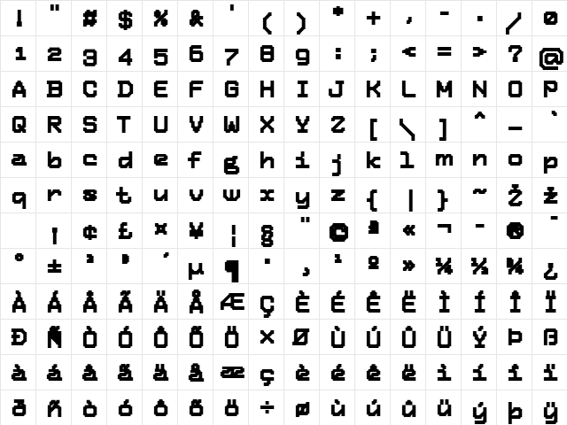 Tronic-Bold Regular  glyph index