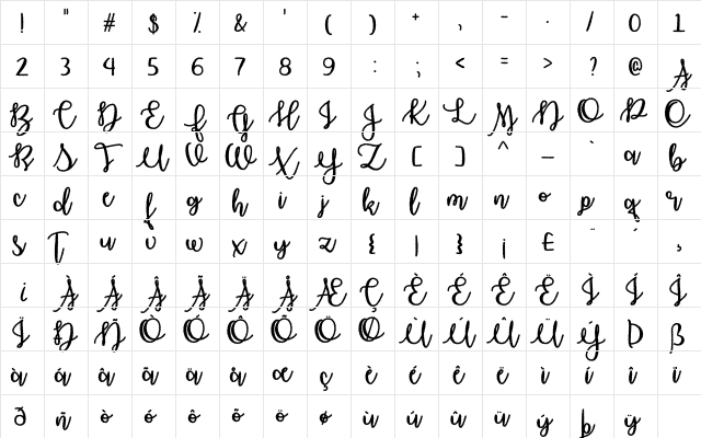 Haunted Moon Regular  glyph index