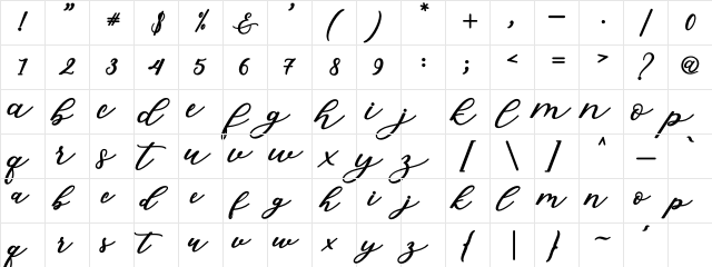 Isabella Script Regular  glyph index