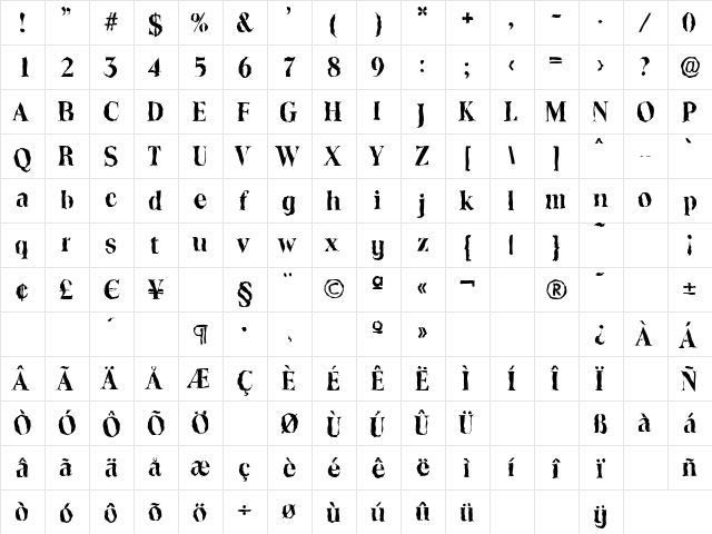 ToledoRandom Bold  glyph index