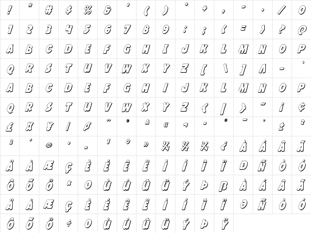 Jack's Candlestick 3D Condensed Condensed  glyph index