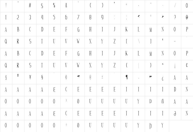 Marvelous Photograph Serif Regular  glyph index