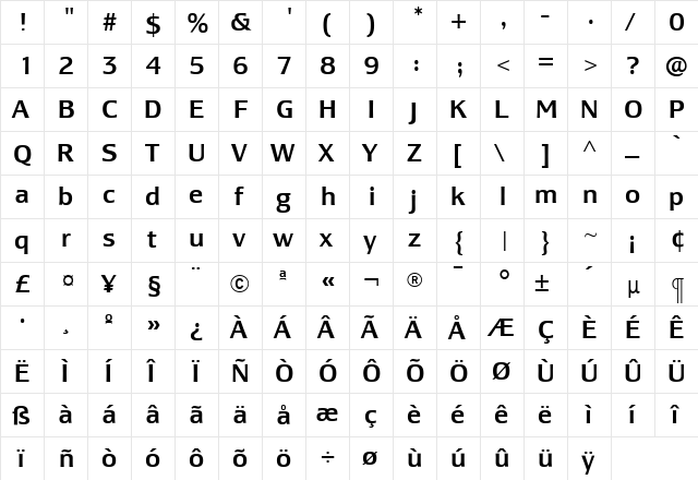 LesmoreMedium Roman  glyph index
