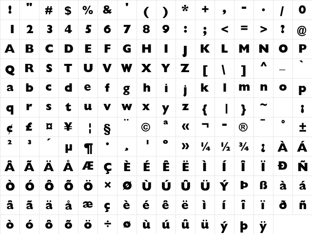 Gill Sans MT Pro ExtraBold  glyph index
