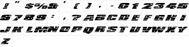 LHFActionMovie Regular  glyph index