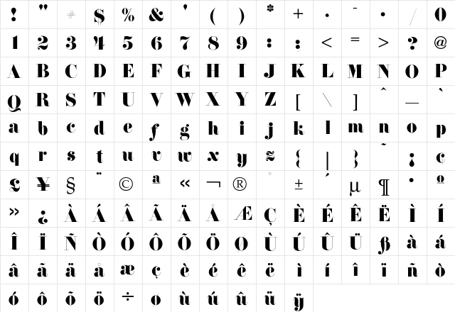 Firenze Regular  glyph index