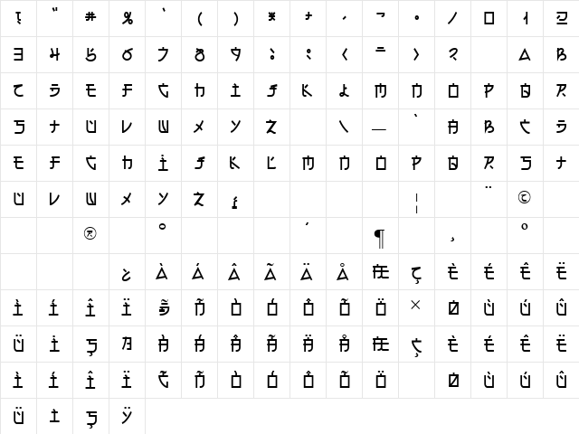 TR Electroharmonix Regular  glyph index