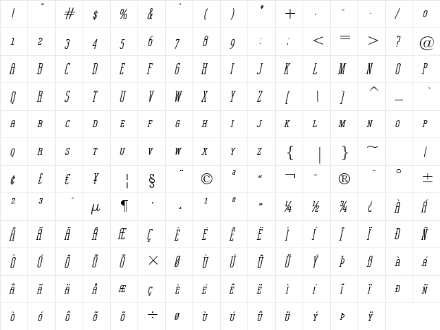 Unknown Caller BTN SC BoldOblique  glyph index