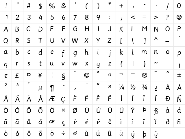 UpstartSSK Regular  glyph index