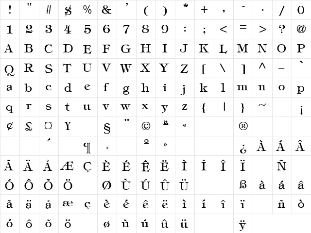 Thick N Thin 16 Regular  glyph index