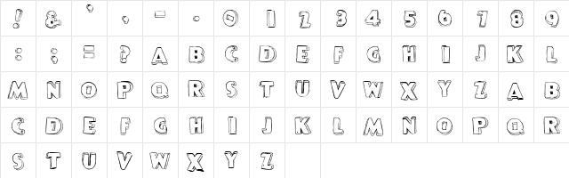 P22 Pop Art Three D  glyph index