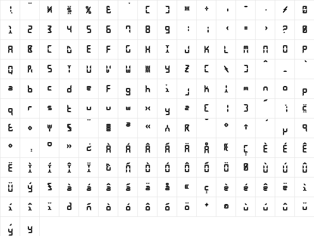 Calculus LCDRegular  glyph index