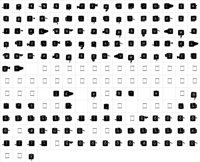 BackspacerSquare Regular  glyph index
