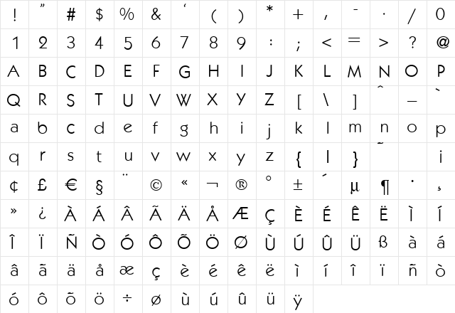 K792-Geometrical Regular  glyph index
