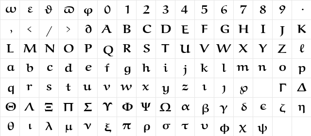 eurb7 Regular  glyph index