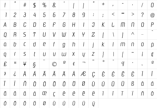 Ipasadena Light  glyph index