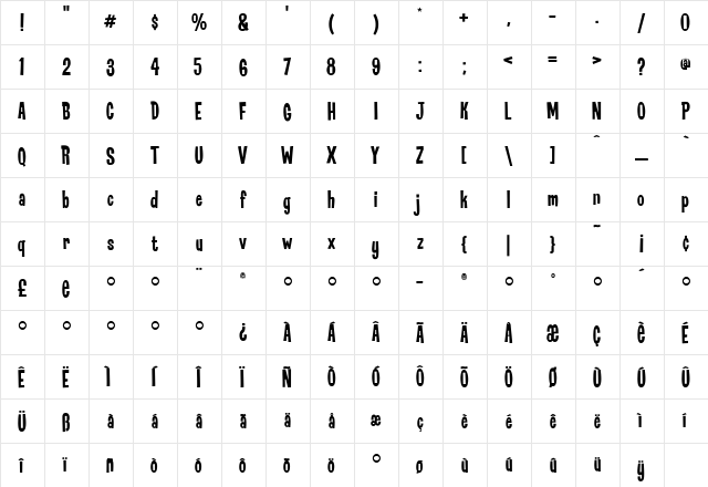 CoopCondensed Medium  glyph index