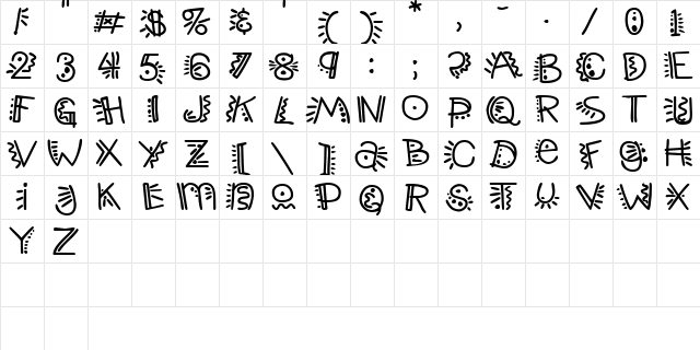 ManicPopThrill Regular  glyph index