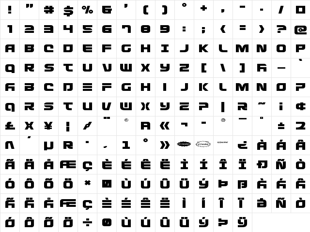 Defcon Zero Expanded Expanded  glyph index