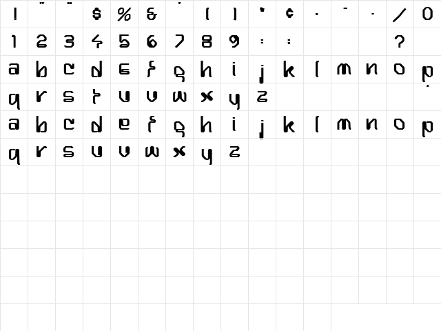Bottoms Up 6 Bold  glyph index