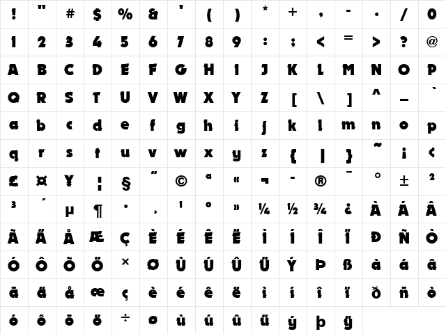 Dynamo D Regular  glyph index