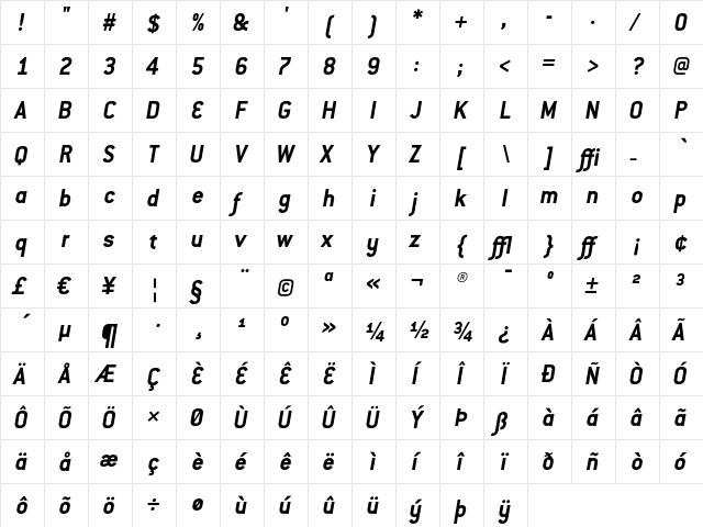 ConduitITC BoldItalic  glyph index