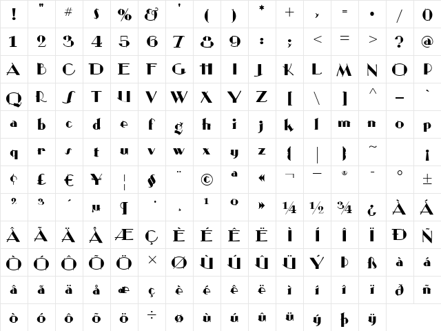 Tugboat Annie SW Regular  glyph index