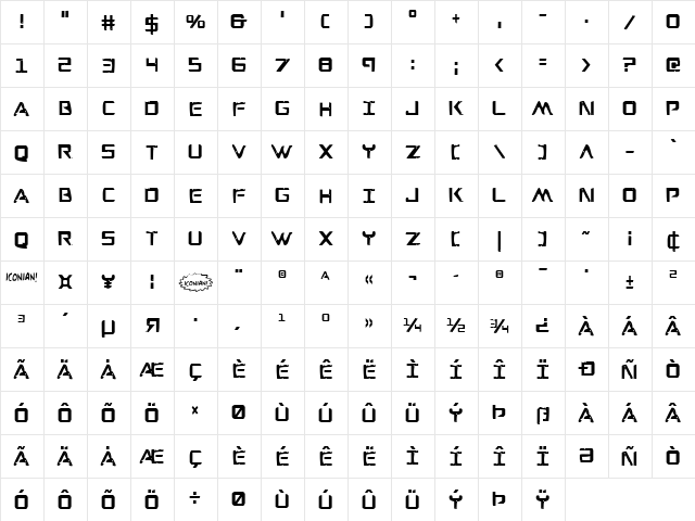 War Eagle Condensed Condensed  glyph index