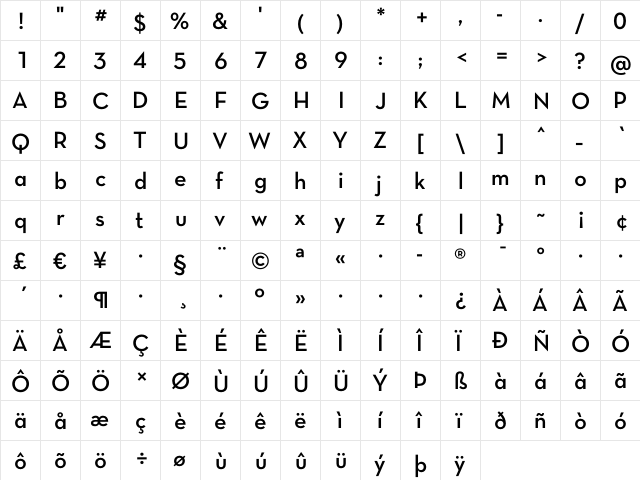 Neutra Text TF Light Alt Demi  glyph index