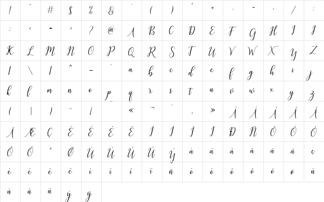 Galatia Script Regular  glyph index
