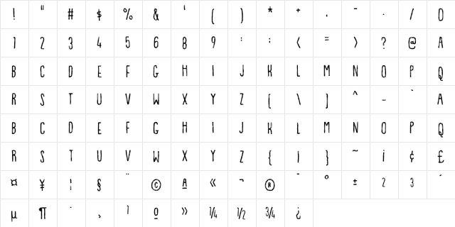 Volumen Regular  glyph index
