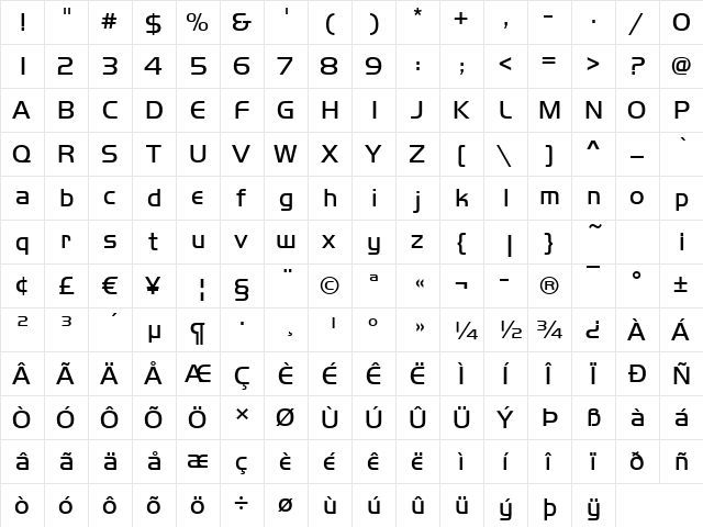 Huntington-Light Regular  glyph index