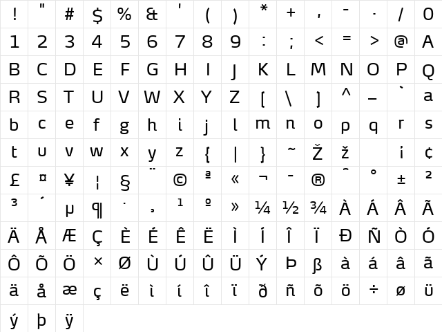 MaxDemiSerifTF-Regular Regular  glyph index