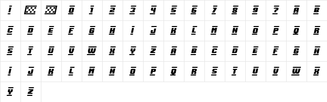 Speed Racing Italic  glyph index