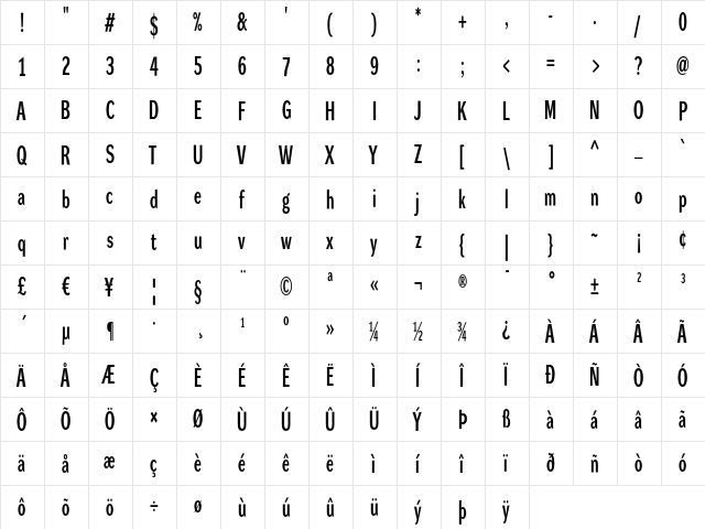 DynaGrotesk LXC Bold  glyph index