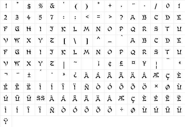 Kanban Std Regular  glyph index