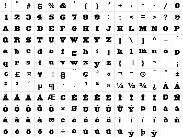 Olden Regular  glyph index