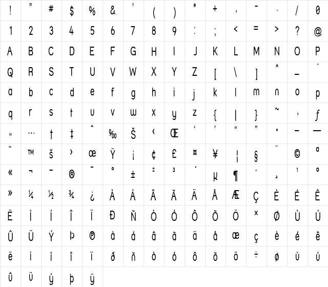 Street - Thin Regular  glyph index