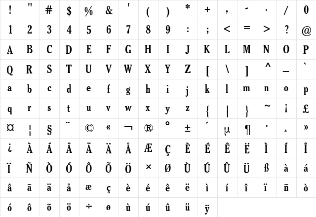 Cheltenham ATF Old Style BQ Regular  glyph index