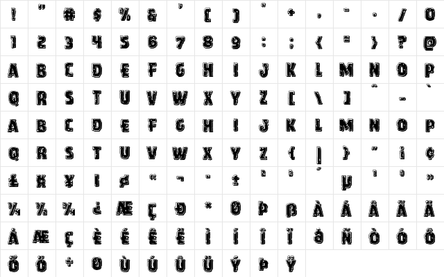 Howlin' Mad Bevel Regular  glyph index