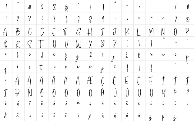 tiara wiliams Regular  glyph index