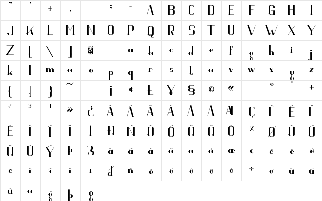 Visaka Regular  glyph index