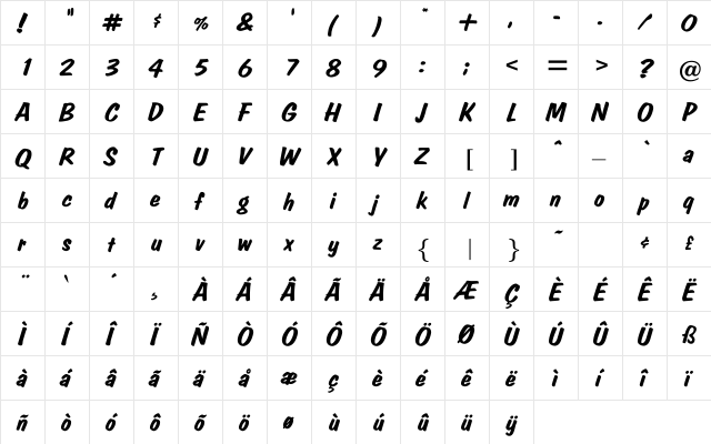 Carpens Regular  glyph index