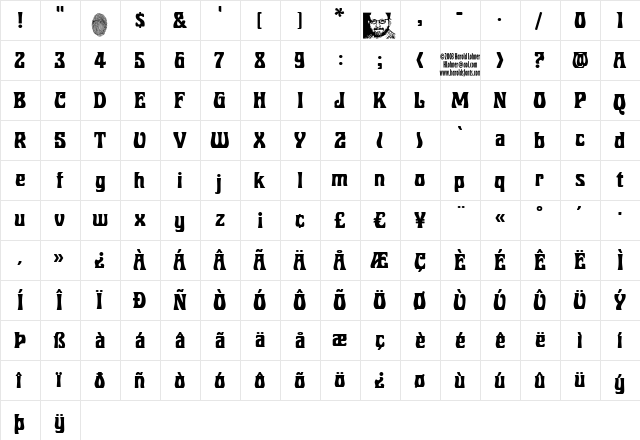 Roberta Regular  glyph index