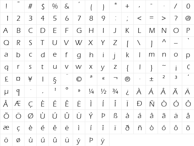 Erie Regular  glyph index