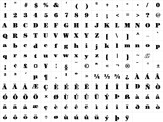 Century Black SSi Black  glyph index