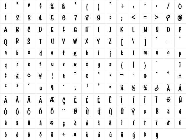 Simpson Condensed Heavy Bold  glyph index