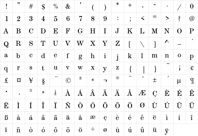 ModernExtendedEF Book  glyph index
