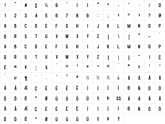 Goldana Base  glyph index
